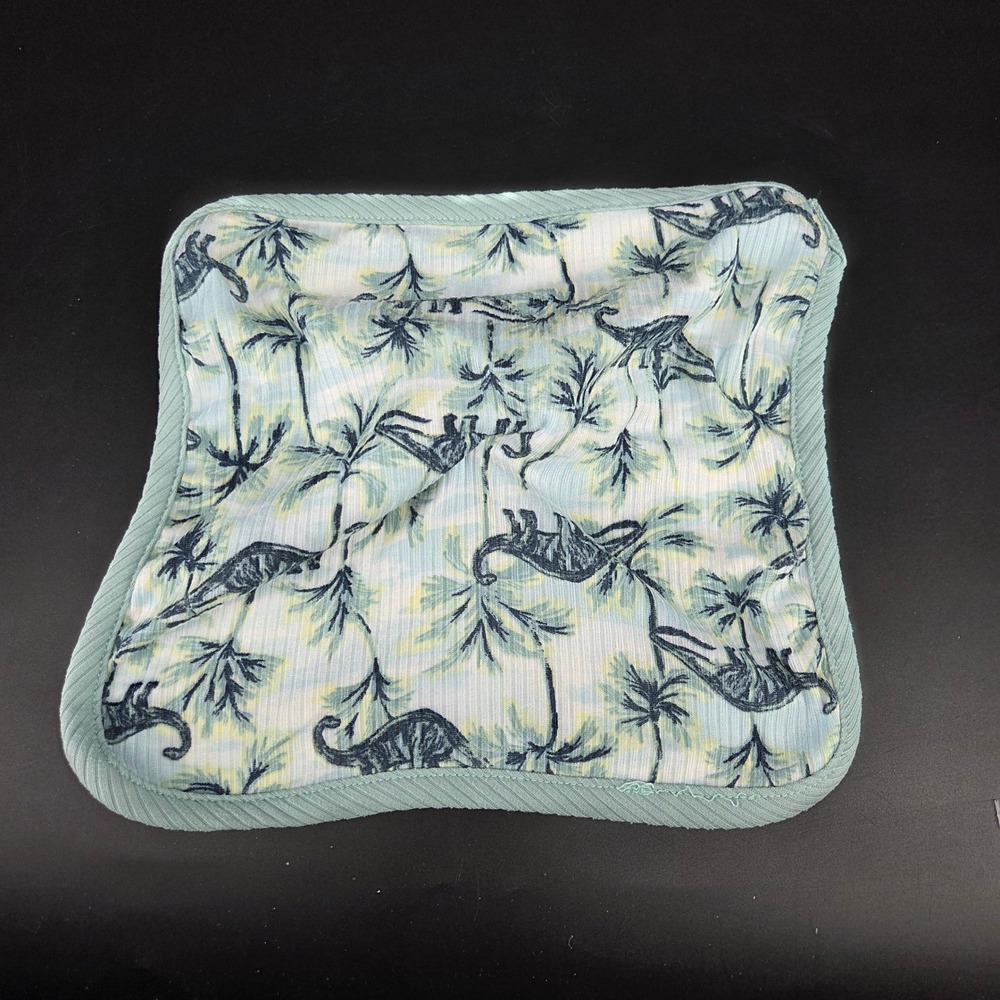 Dinosaur Stegosaurus Baby Lovey Security Blanket Blue Green Palm Tree Print - Picture 2 of 4